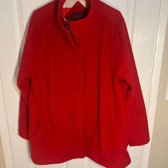 Pendleton XL Women’s Wool Cherry Red Pea Coat Vintage - Picture 1 of 10